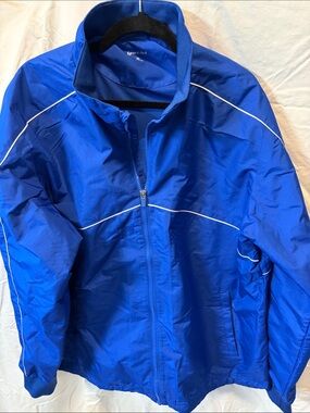 Sport-Tek Men's Royal Blue Full-Zip Windbreaker with White Piping